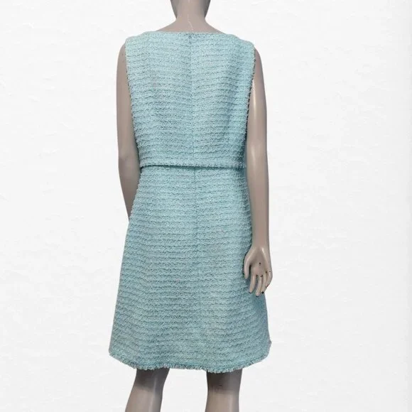 Kate Spade Dress 14 Light Blue Boucle Mini Fit Flare Sleeveless Feminine - Picture 8 of 15